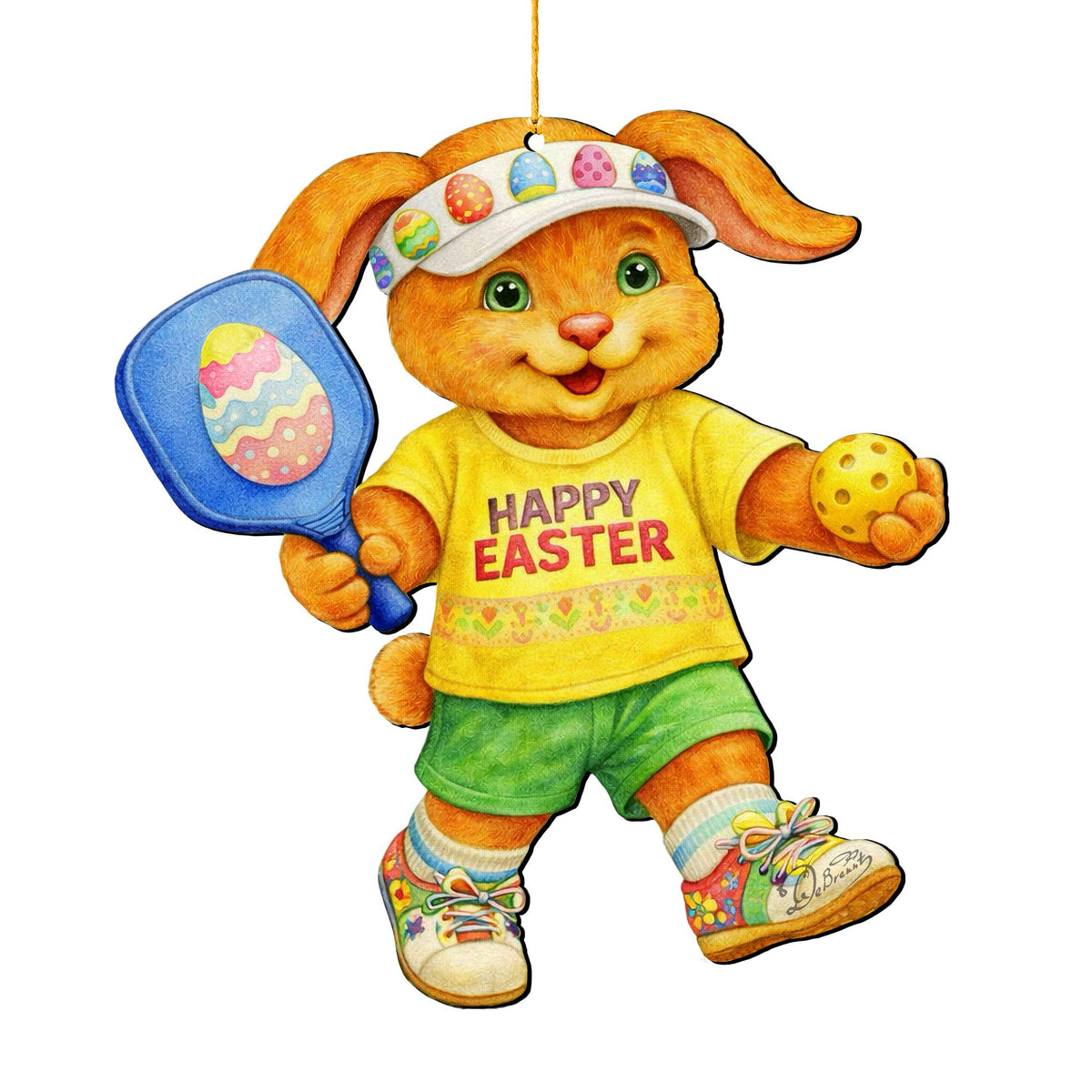 Pickleball Bunny Boy Wooden Ornament – Spring Bunny Decoration – Handcrafted Wooden Easter Décor by G. Debrekht - 8652871