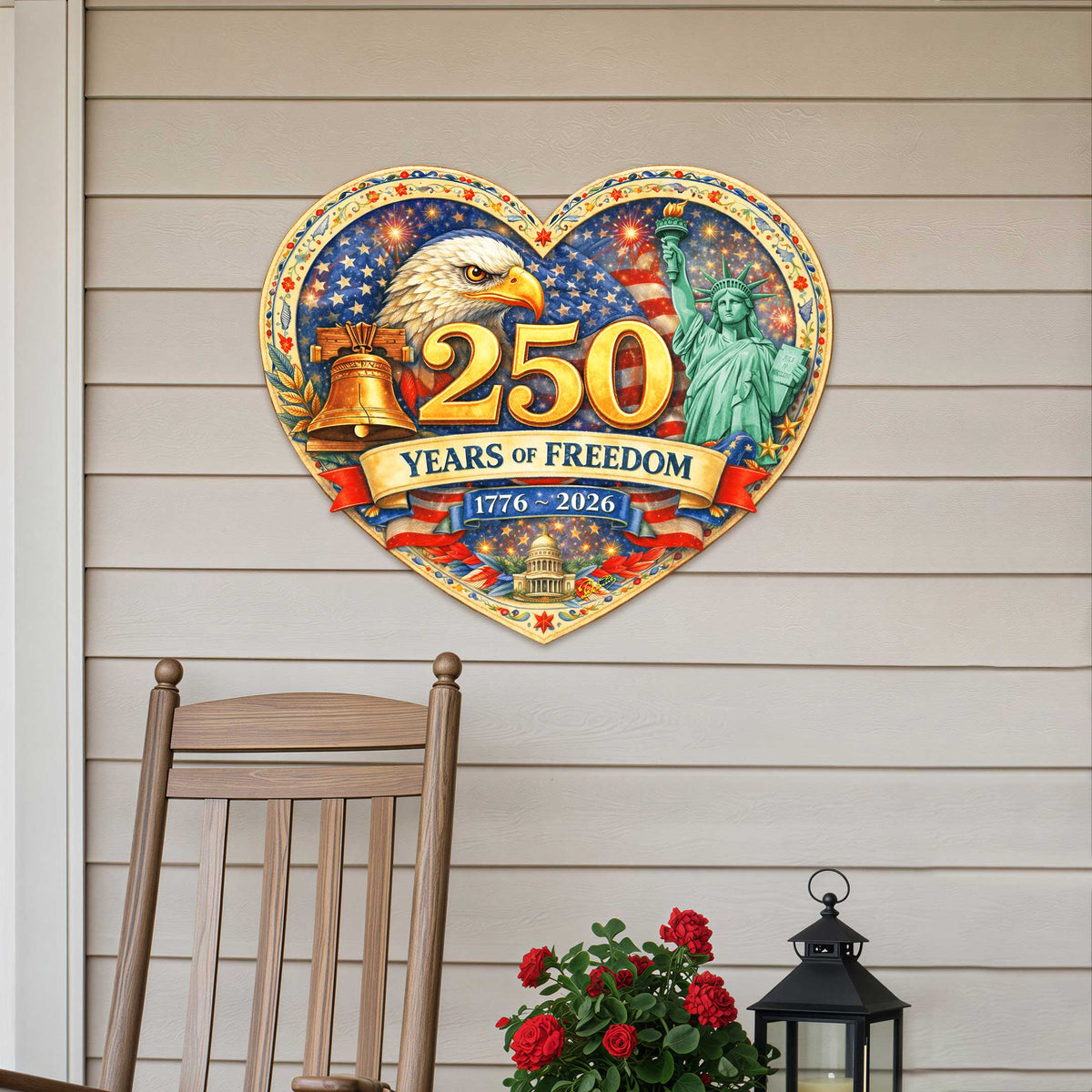 250 Years of Freedom Patriotic Door Hanger – American Eagle Wall Decor 1776–2026 – Handcrafted Wooden Holiday Wall Art by G. DeBrekht – 8652773H