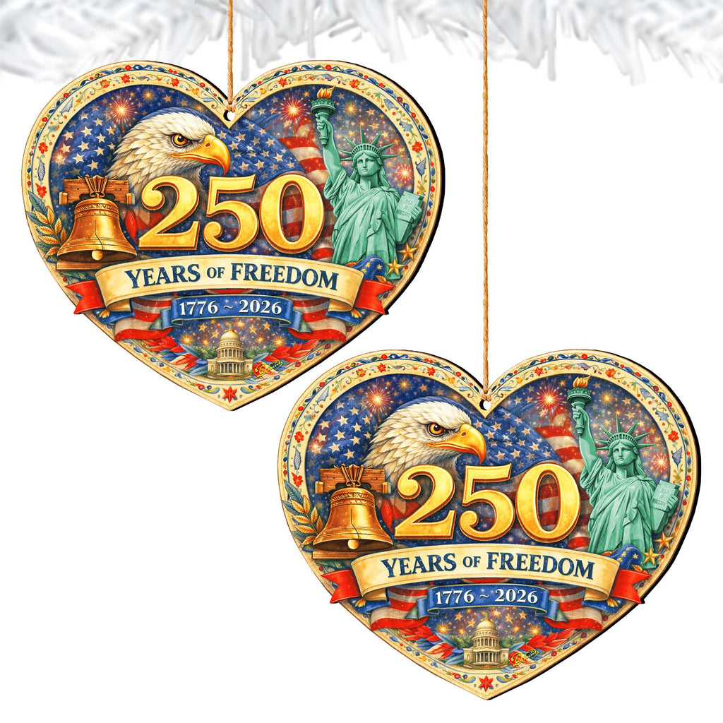 250 Years of Freedom Wooden Ornament – Patriotic USA Christmas Ornament 1776–2026 by G. DeBrekht - American Patriotic Decor – 8652873