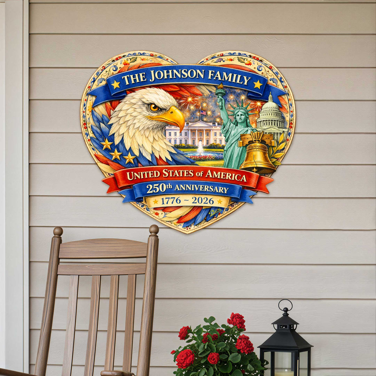 Personalized 250 Years of Freedom Door Hanger – Custom Family Name Patriotic Wall Decor 1776–2026 – 8652874H