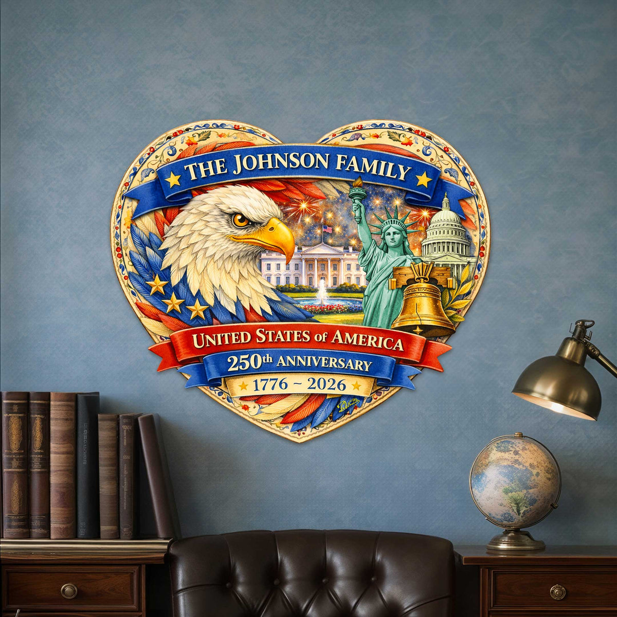 Personalized 250 Years of Freedom Door Hanger – Custom Family Name Patriotic Wall Decor 1776–2026 – 8652874H