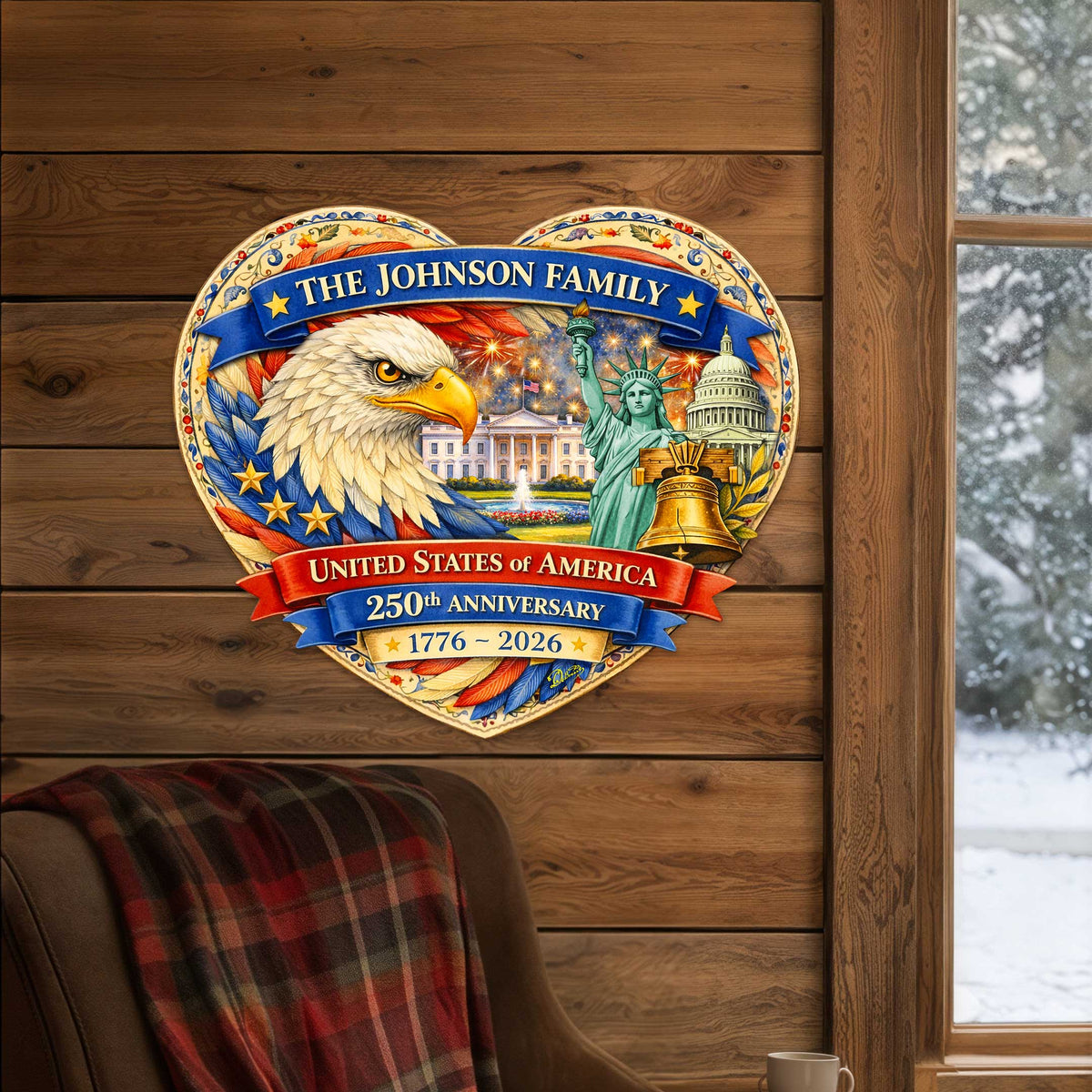 Personalized 250 Years of Freedom Door Hanger – Custom Family Name Patriotic Wall Decor 1776–2026 – 8652874H