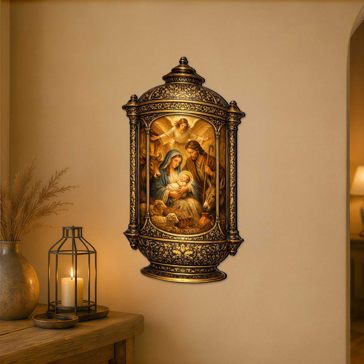 Nativity Scene Lantern Door Decor by G. Debrekht - Nativity Holiday Decor - 8652875H