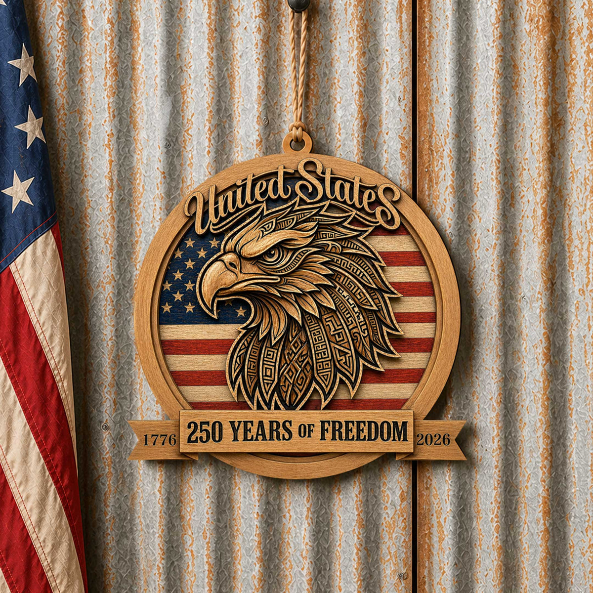 United States 250 Years of Freedom Eagle Door Hanger – Patriotic Wooden Wall Decor 1776–2026 - 8652876H