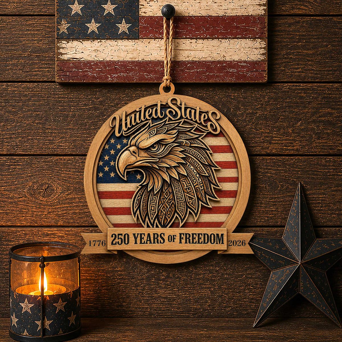 United States 250 Years of Freedom Eagle Door Hanger – Patriotic Wooden Wall Decor 1776–2026 - 8652876H
