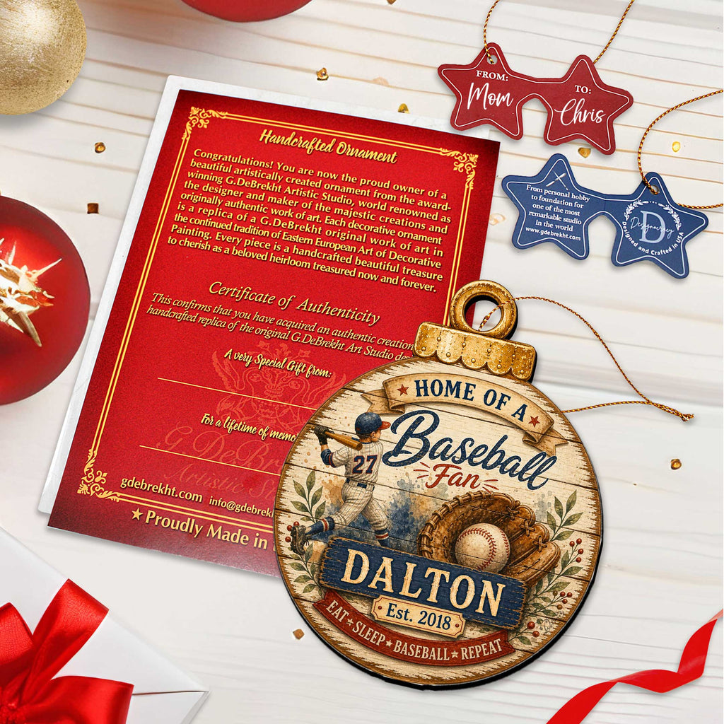 Personalized Baseball Ornament – Custom Baseball Fan Christmas Ornament – Rustic Sports Tree Decor by G. Debrekht - 8652877