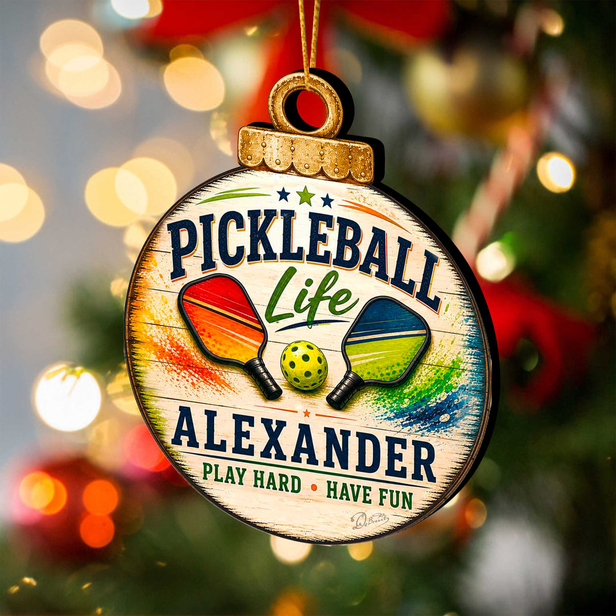 Personalized Pickleball Ornament – Custom Pickleball Christmas Ornament – Rustic Sports Tree Decor by G. Debrekht - 8652879