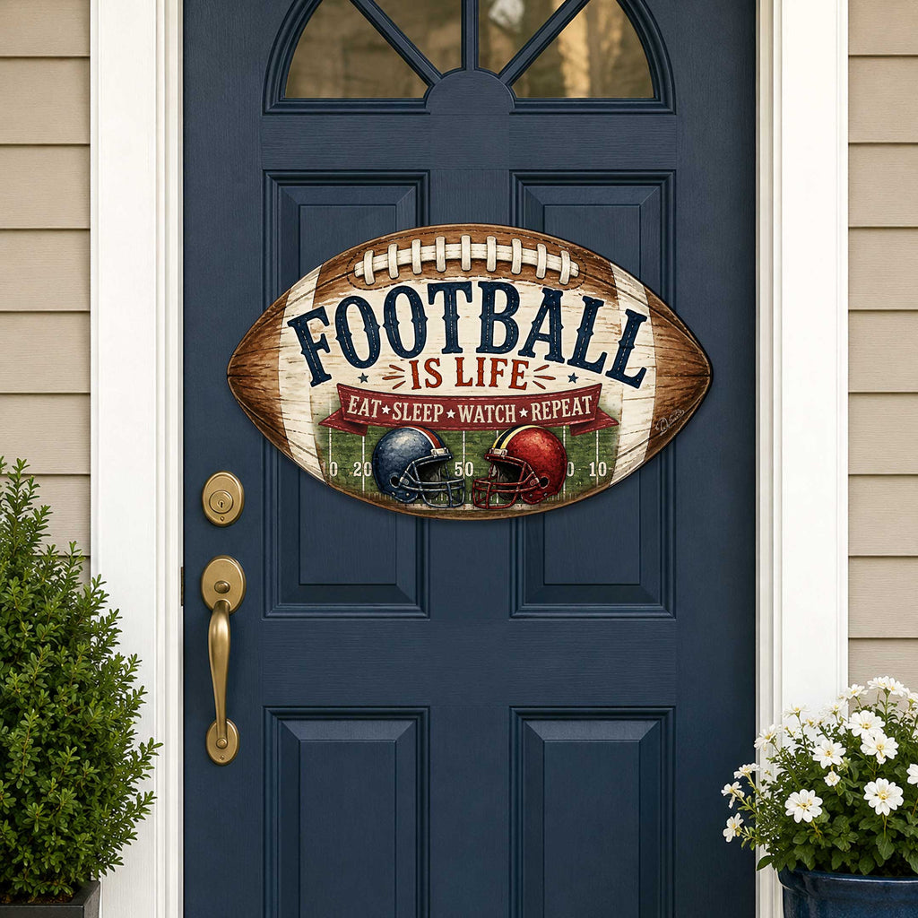 Football Is Life Door Hanger – Rustic Football Sports Sign – Football Wall Decor by G.Debrekht - 8652883H