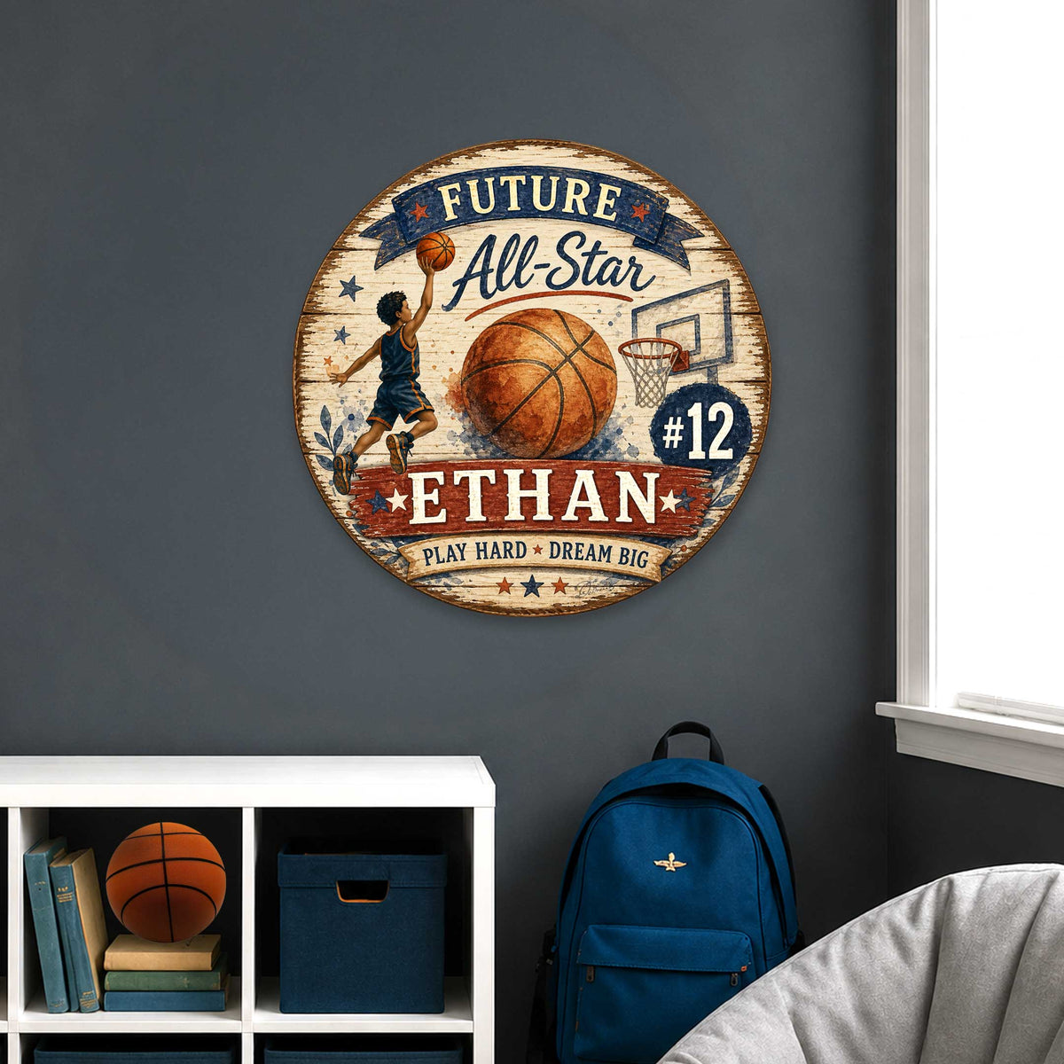 Personalized Future All-Star Basketball Wall Decor – Custom Basketball Name Sign – 19x19 Sports Wall Art by G.Debrekht - 8652884H