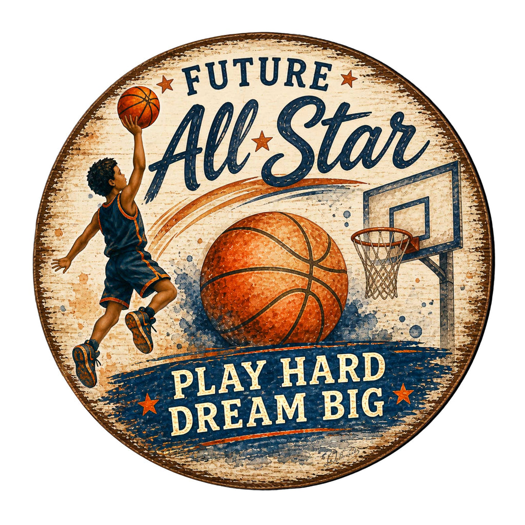 Future All-Star Basketball Wall Decor – Rustic Basketball Sports Sign – 19x19 Round Wall Art by G.Debrekht - 8652885H