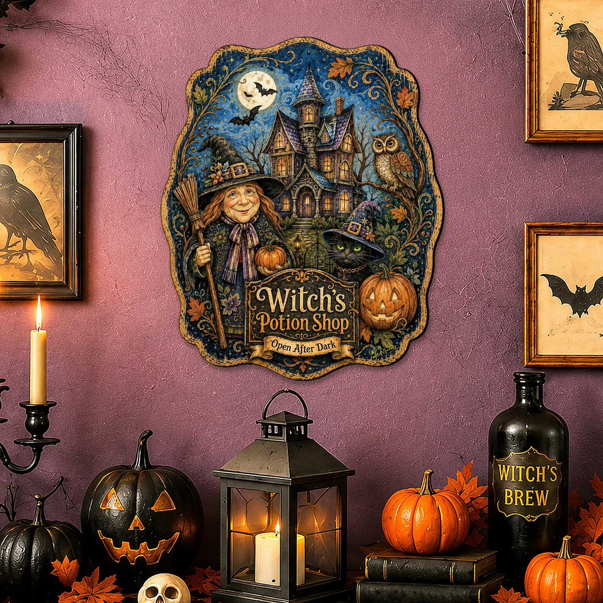 Witch’s Potion Shop Halloween Wooden Door Hanger – Handcrafted Wooden Fall Door Décor by G. Debrekht - 8652892