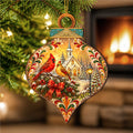 Christmas Cardinals Church Wooden Ornament – Winter Cardinal Holiday Décor by G. Debrekht – 8652902