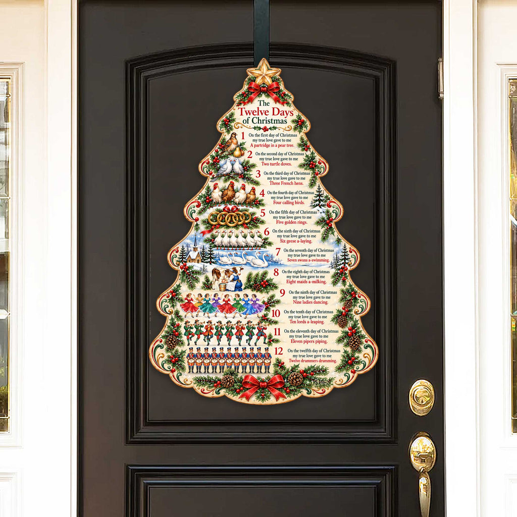 Twelve Days of Christmas Wooden Door Hanger – Christmas Tree Wall & Door Décor by G. Debrekht - 8652910H