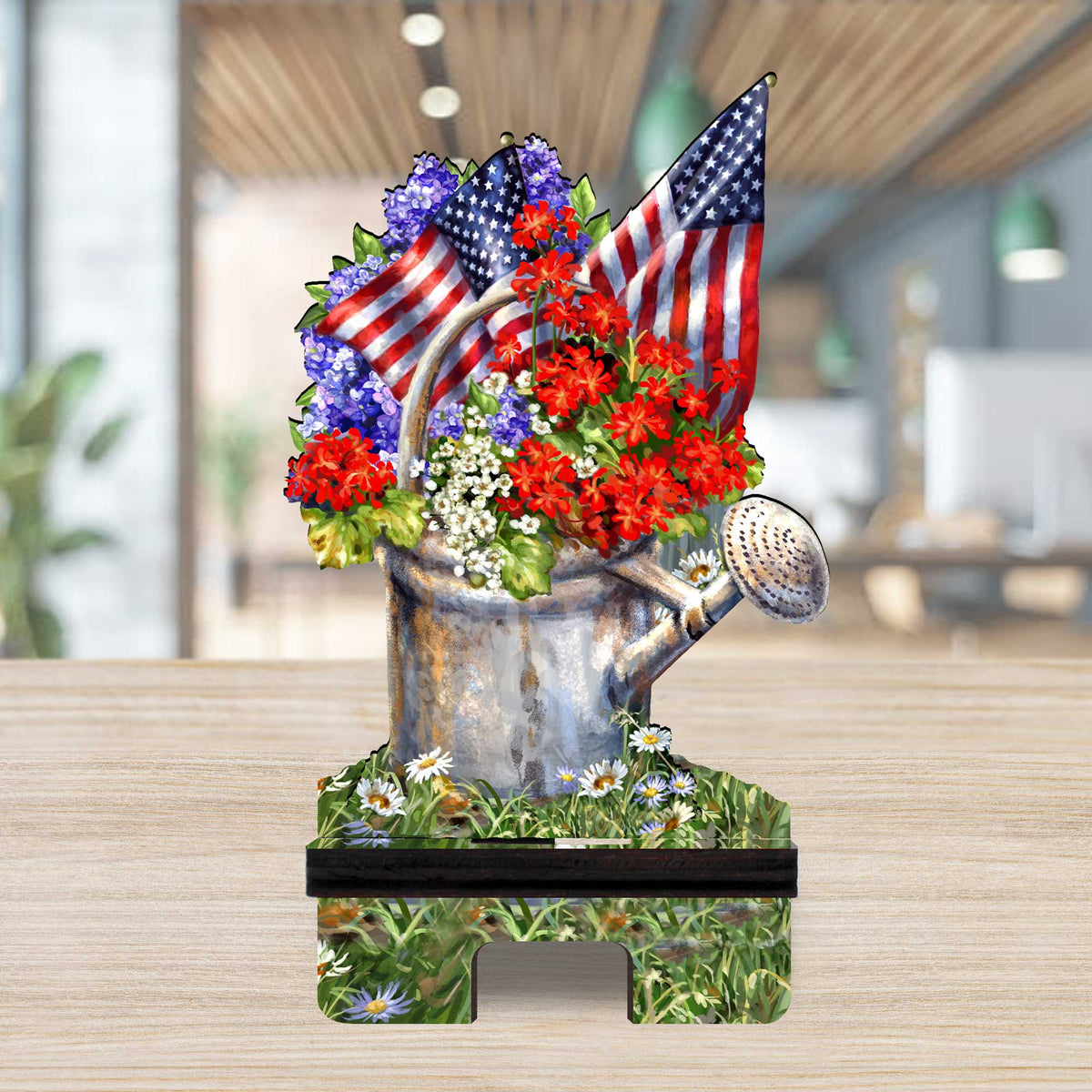 American Freedom Cell Phone Stand Wood Mobile Tablet Holder Charging Station Organizer - 892077C-DG