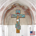 Crucifixion of Christ Faux Golden Leaf Wooden Cross Wall Art - Inspirational Icon Décor - 88158