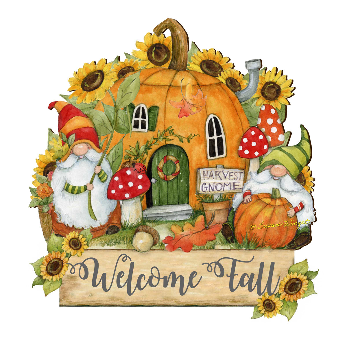 Fall Decor Harvest Welcome Sign Welcome Fall Cornucopia Door Decor Handmade Gift Autumn Porch Decor by Susan Winget - 8471209H-SW