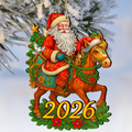 2026 Dated Santa on Horse Wooden Ornaments by G. Debrekht - Christmas Santa Snowman Decor - 8652841-D26