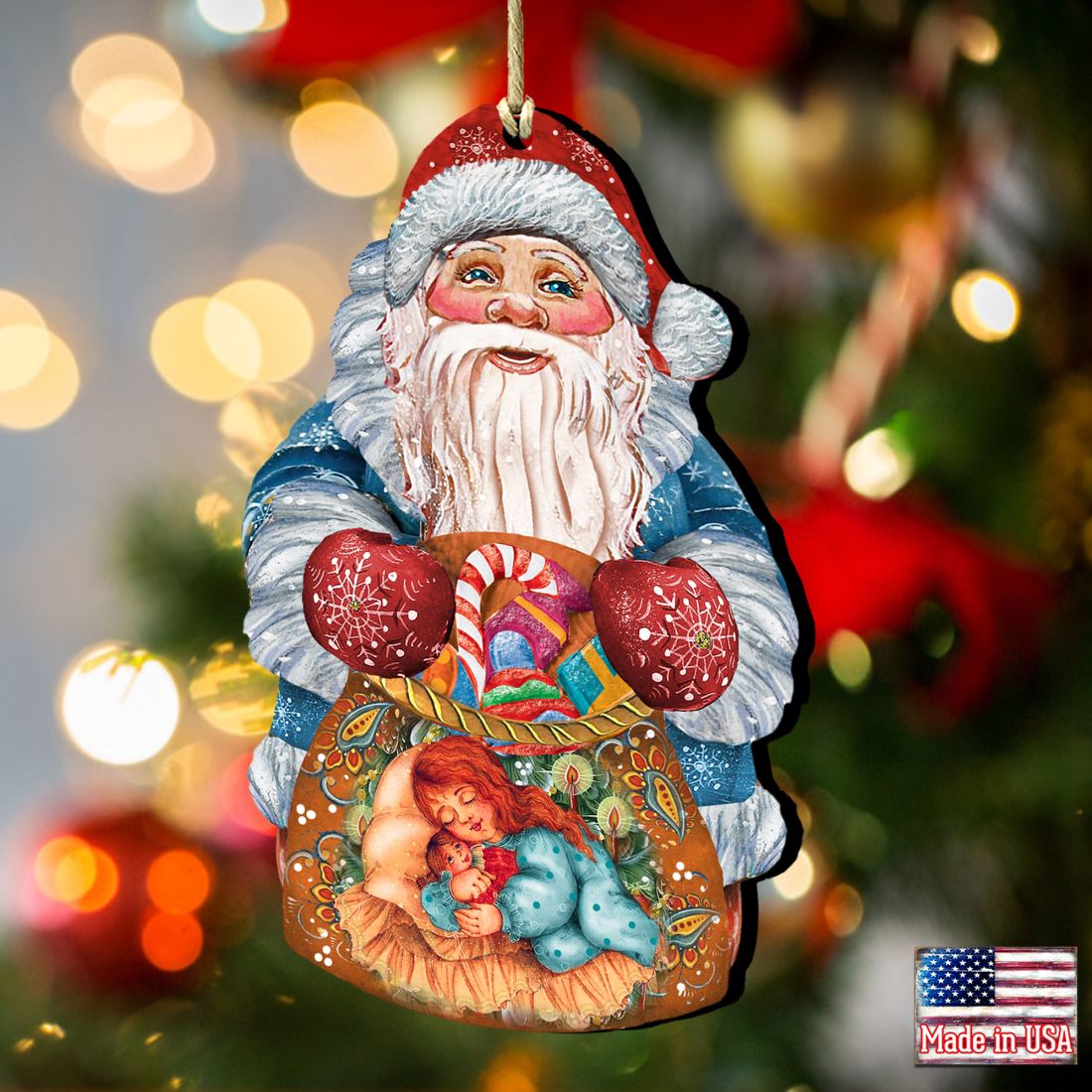 Gift Bag Santa Christmas Wooden Ornaments by G. DeBrekht - Christmas Santa Snowman Decor - 8117901