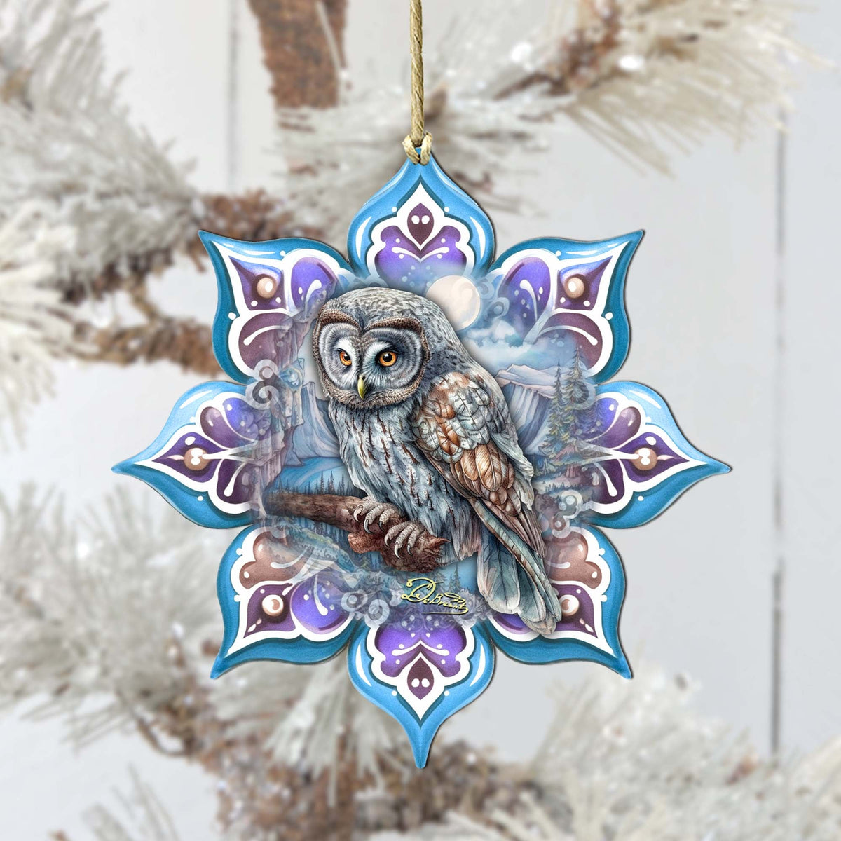 Arctic Owl Snowflake Large Wooden Ornament by G. Debrekht - Nature Wildlife Decor - 8688435M