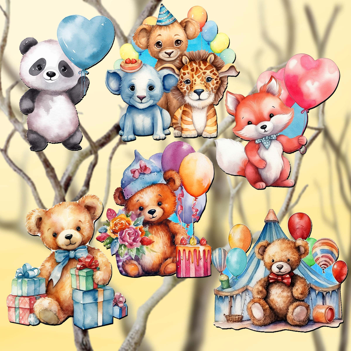 Happy Birthday Clip-On Eco Wood Decorative Ornaments Set of 6 by G. Debrekht - Christmas Decor - 8090035C-S6