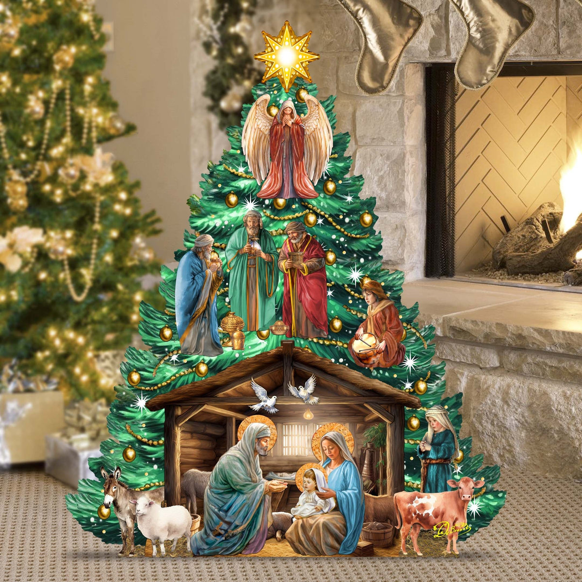 Nativity-Themed Christmas Tree Outdoor Indoor Decor Wooden Christmas Decoration by G. Debrekht Christmas Decor - 8191503-3F