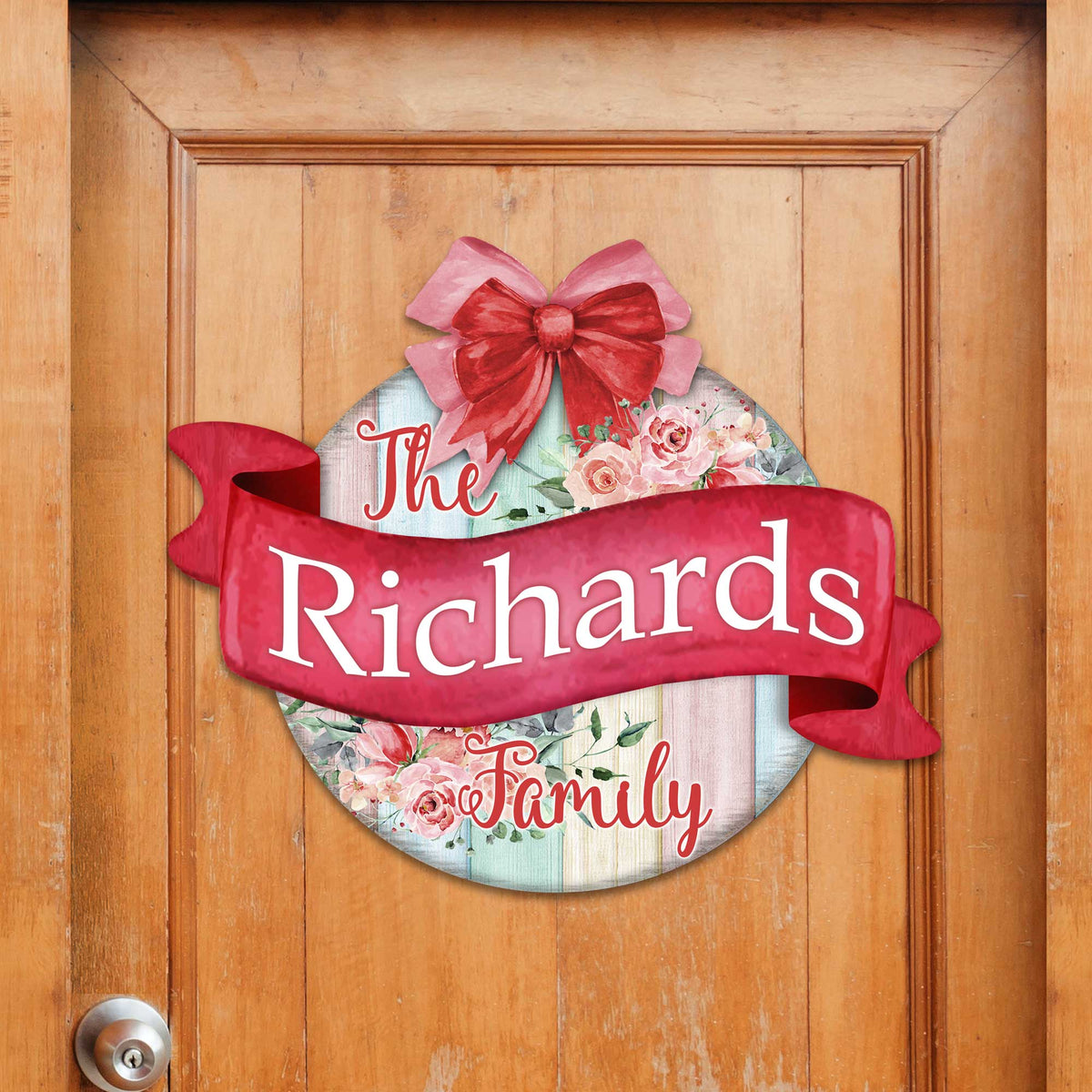 Custom front door sign Name floral porch wreath Main entrance custom Welcome sign - Wooden front porch decor - 933101HC