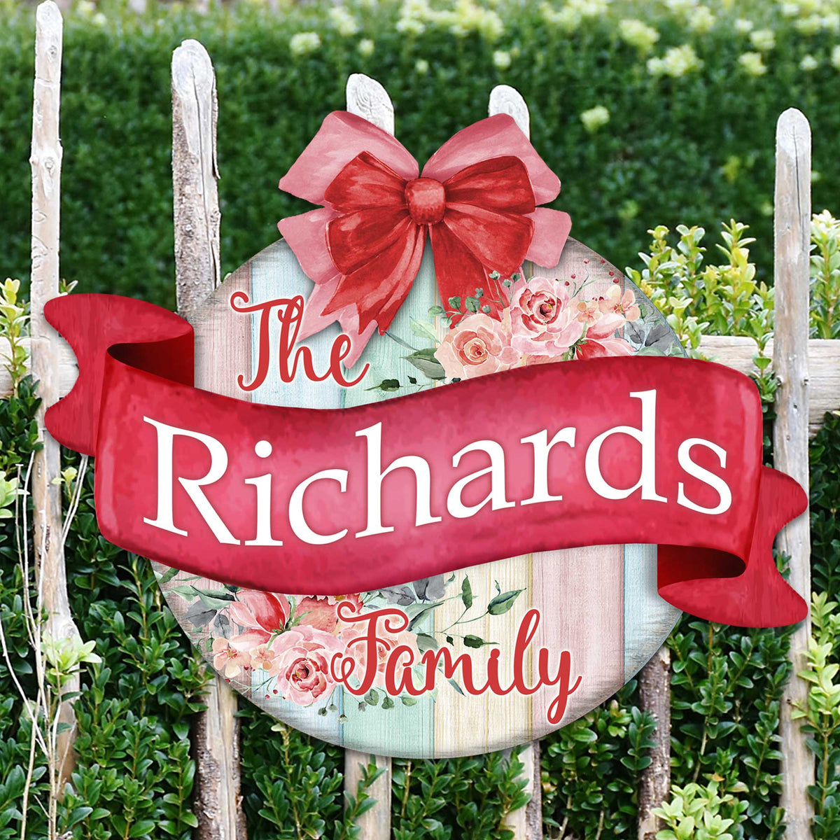 Custom front door sign Name floral porch wreath Main entrance custom Welcome sign - Wooden front porch decor - 933101HC