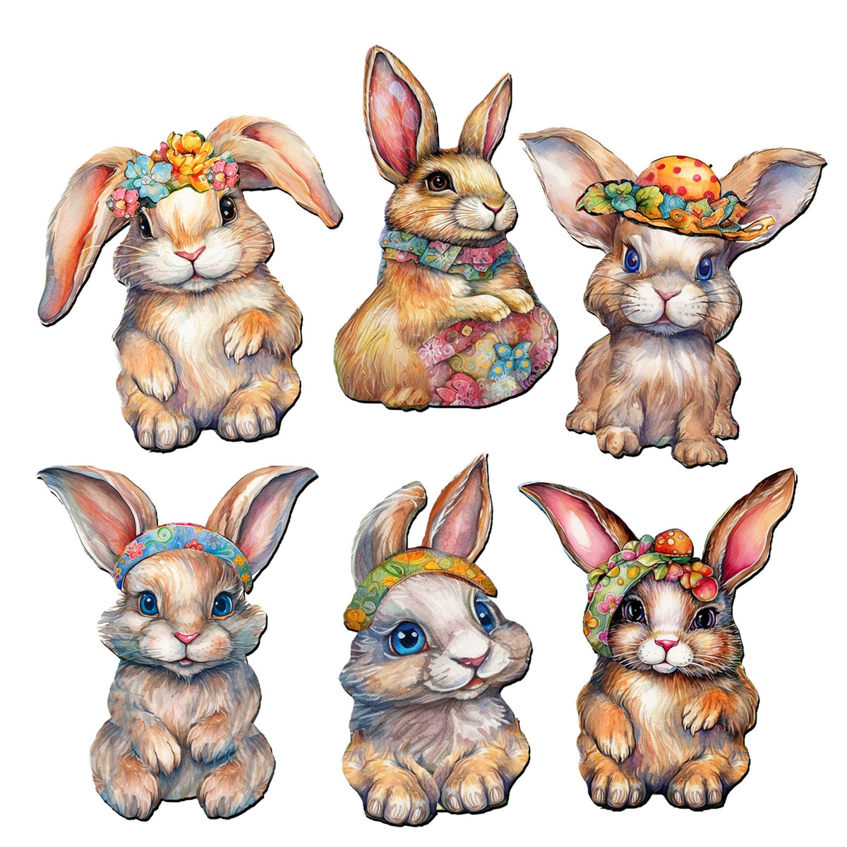 Easter Bunnies Eco Wood Magnets Set of 6 by G. Debrekht - Easter Decor - 8090042G-S6