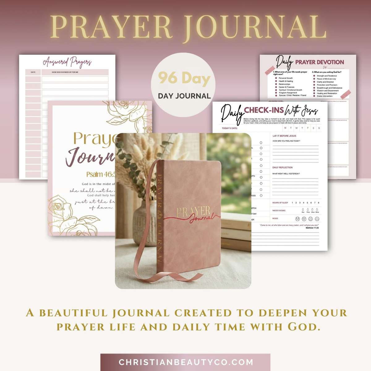 Prayer Journal - Pink Hardcover 96-Day Guided Devotional Journal