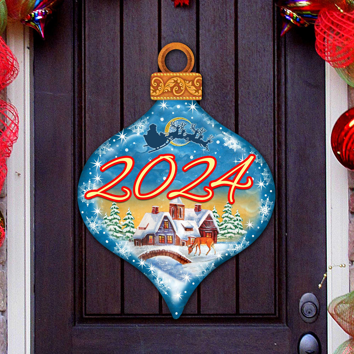 Dated Christmas Village Dated Door Decor by G. DeBrekht - Christmas Santa Snowman Decor - 8112182H-D