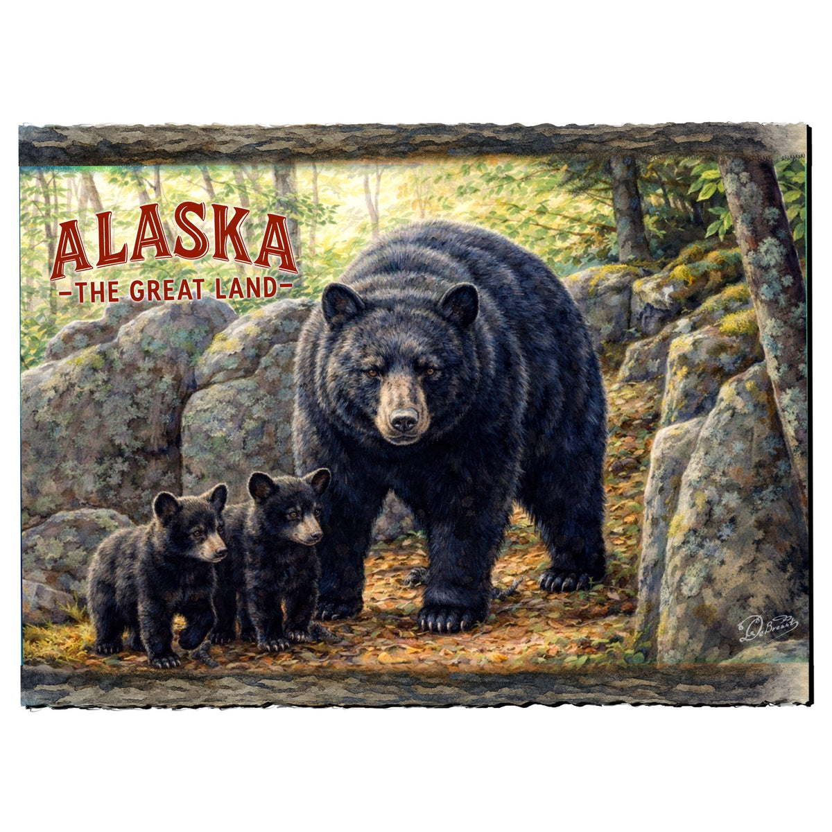 Black Bear with Cubs Greeting Card by G. Debrekht - 97101GC