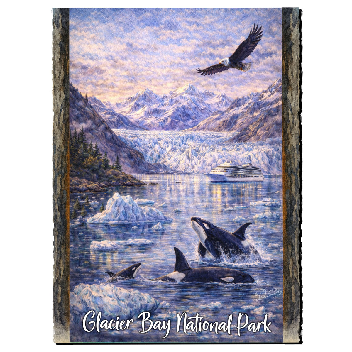 Orcas in Glacier Fjord Greeting Card by G. Debrekht - 97111GC