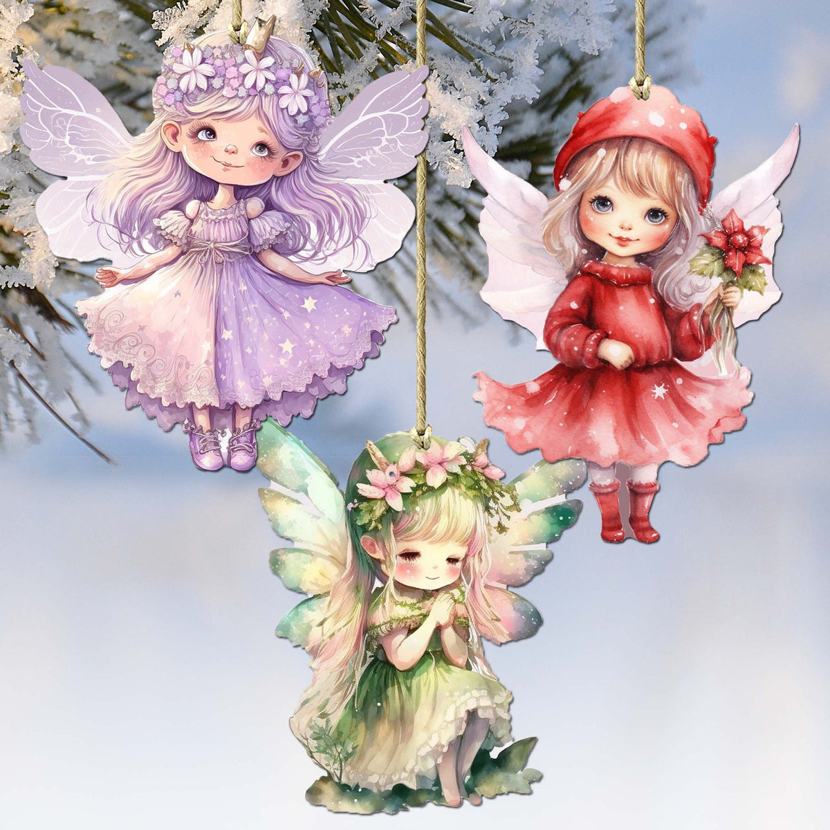 Colorful Fairies Decorative Wooden Ornaments of 3 by G. Debrekht - Love Family Decor - 8091006-S3