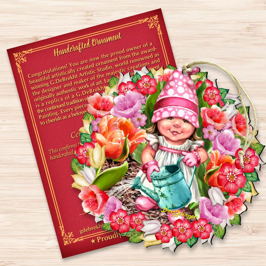 Spring Blossom Gnome Dwarf Wreath Wooden Ornaments by Gelsinger - Easter Spring Decor - 8161055-DG