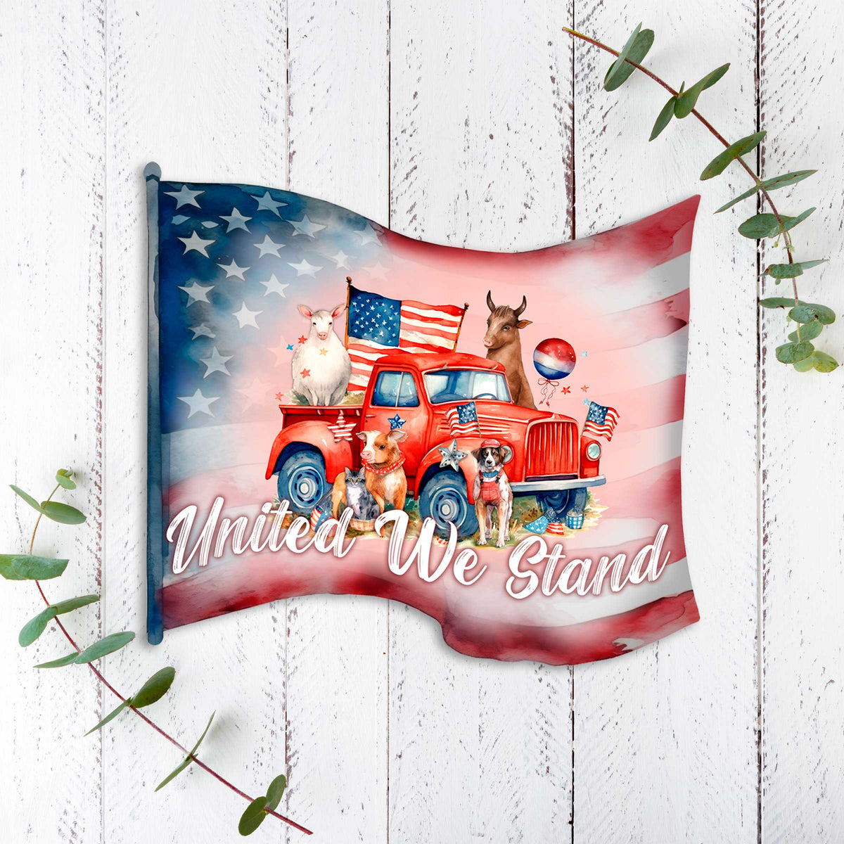 Front door welcome sign American flag United we stand Front porch Patriotic wreath Main entrance banner Welcome sign - Wooden front porch decor - 933106H