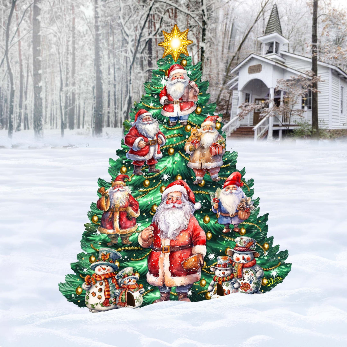 Santa Claus-Themed Christmas Tree Outdoor Indoor Decor Wooden Christmas Decoration by G. Debrekht Christmas Decor - 8191516F