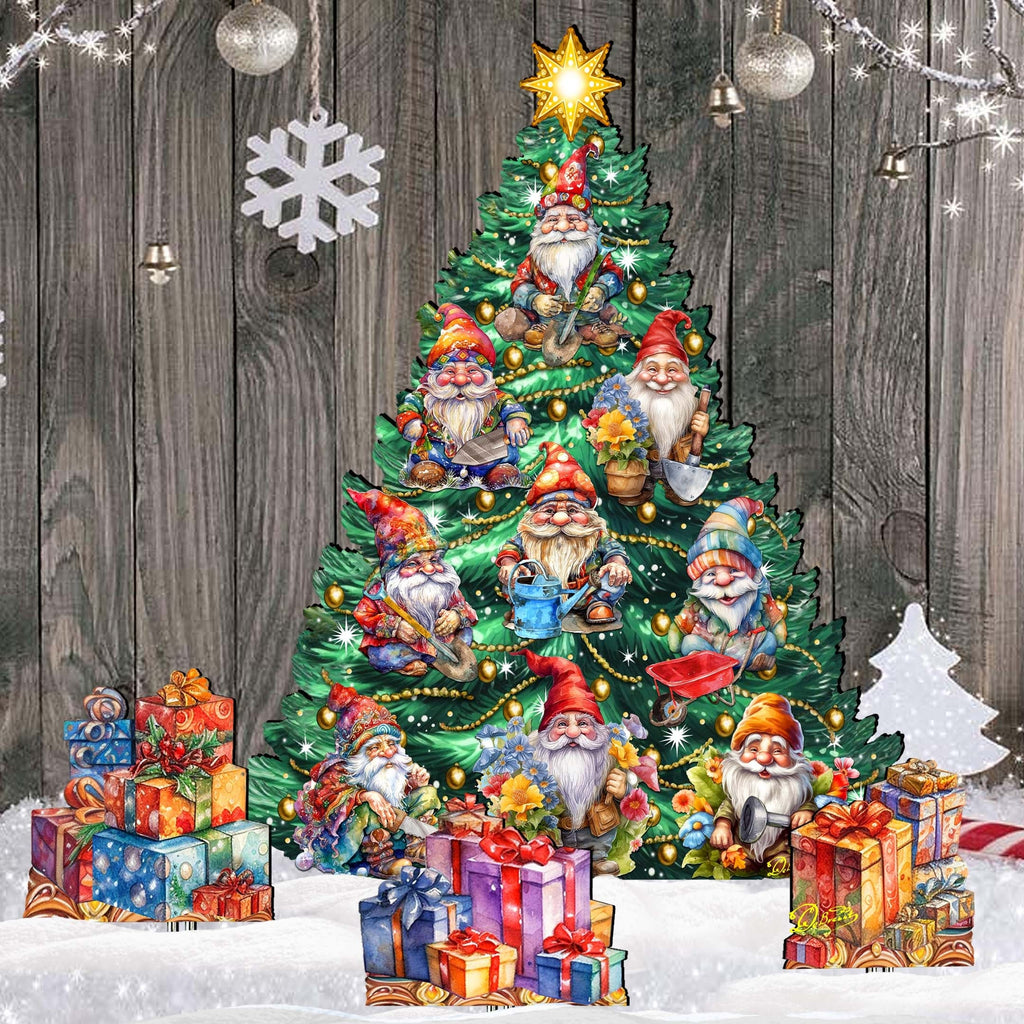 Gnomes-Themed Christmas Tree Set Outdoor Indoor Decor Wooden Christmas Decoration by G. Debrekht Christmas Decor - 8191512F-G