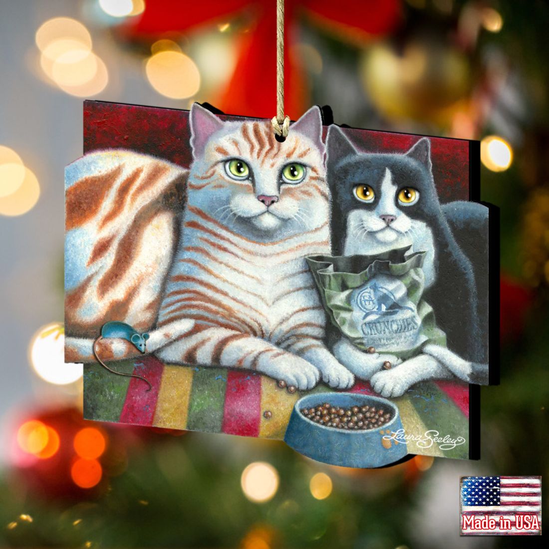 Dinner N Movie Cat Wooden Ornaments by Laura Seeley - Pets Dog and Cats Decor - 8512069-LS