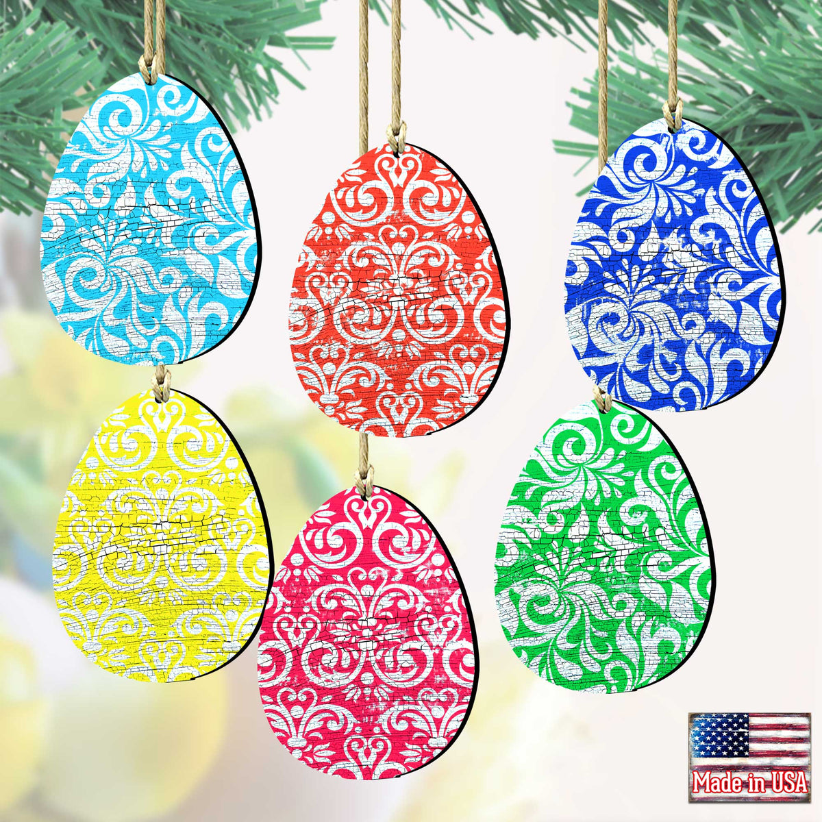Colorful Eggs Wooden Ornaments Set of 6 by G. DeBrekht - Designocracy - 8199712-S6