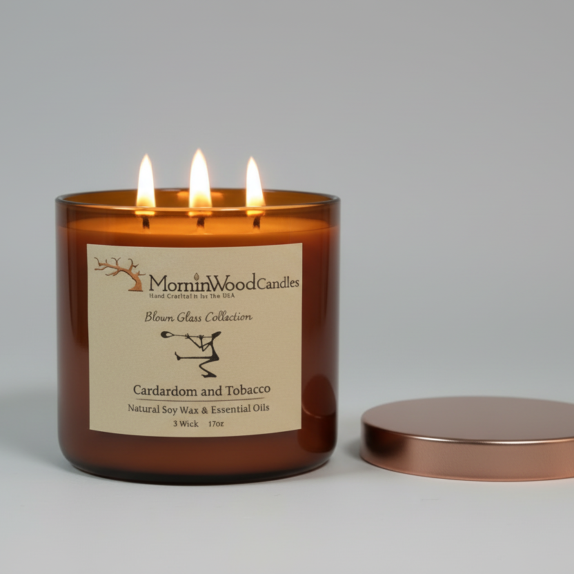 Cardamon and Tobacco-Soy 3-Wick Blown Glass Collection