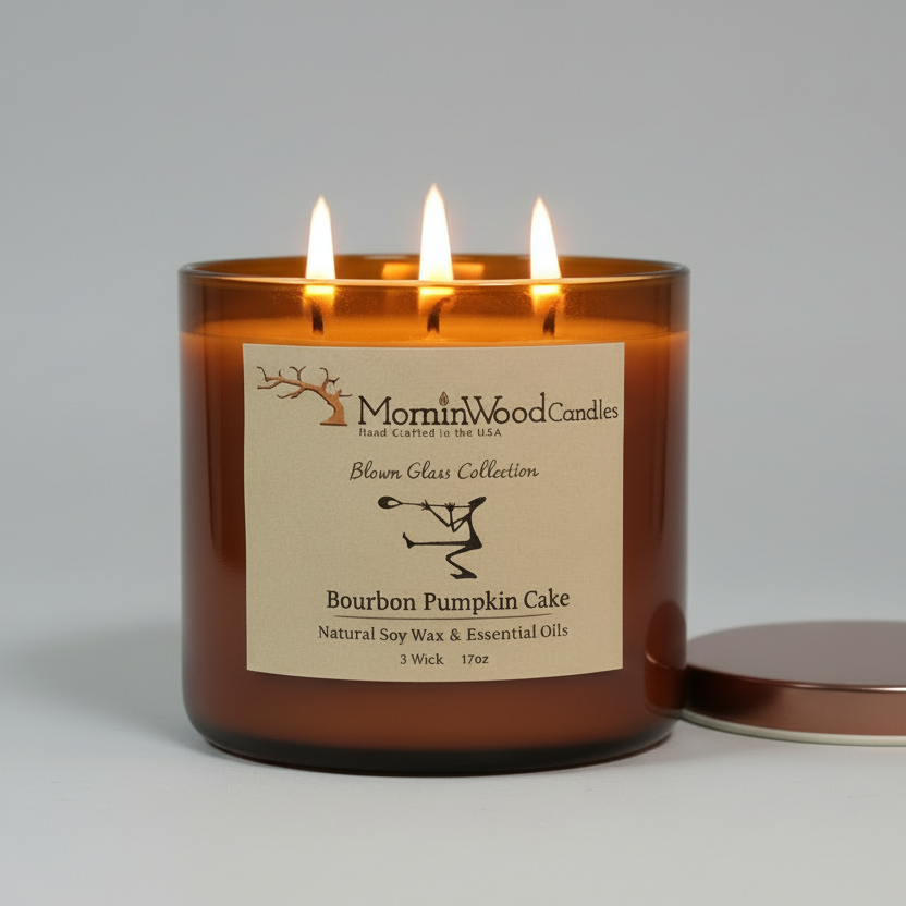 Bourbon Pumpkin Cake-Soy 3-Wick Blown Glass Collection