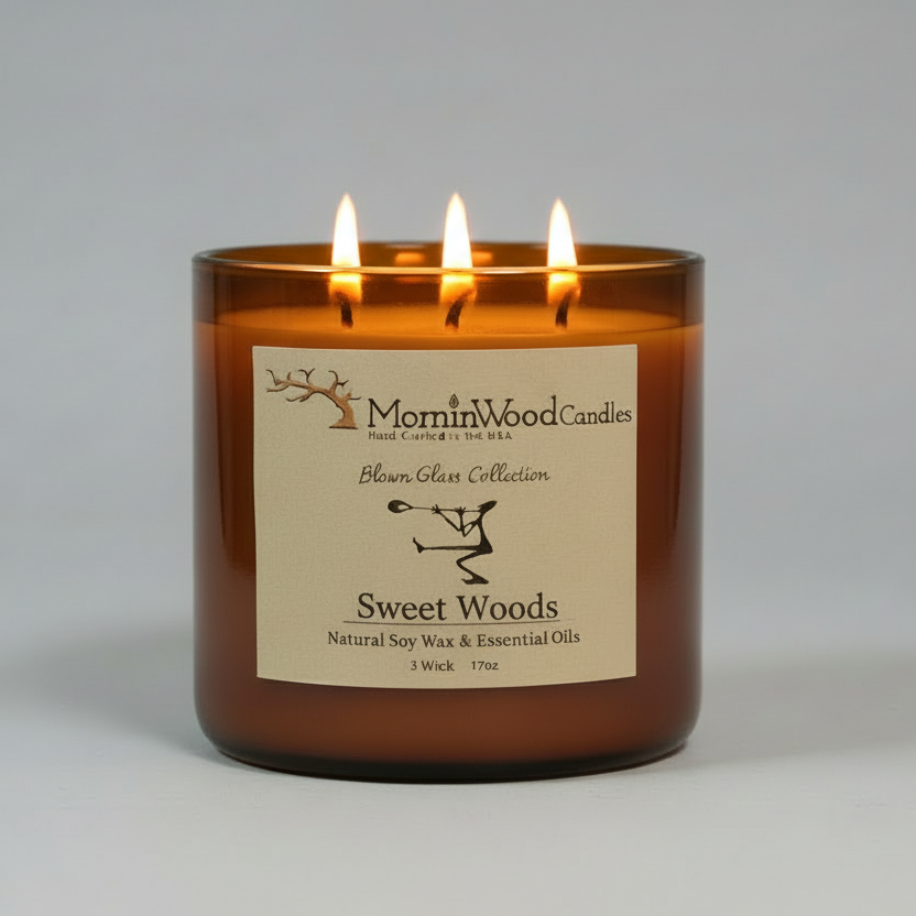 Sweet Woods-Soy 3-Wick Blown Glass Collection