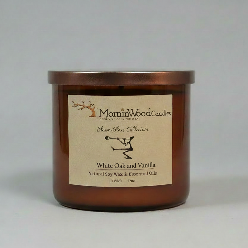 White Oak and Vanilla-Soy 3-Wick Blown Glass Collection