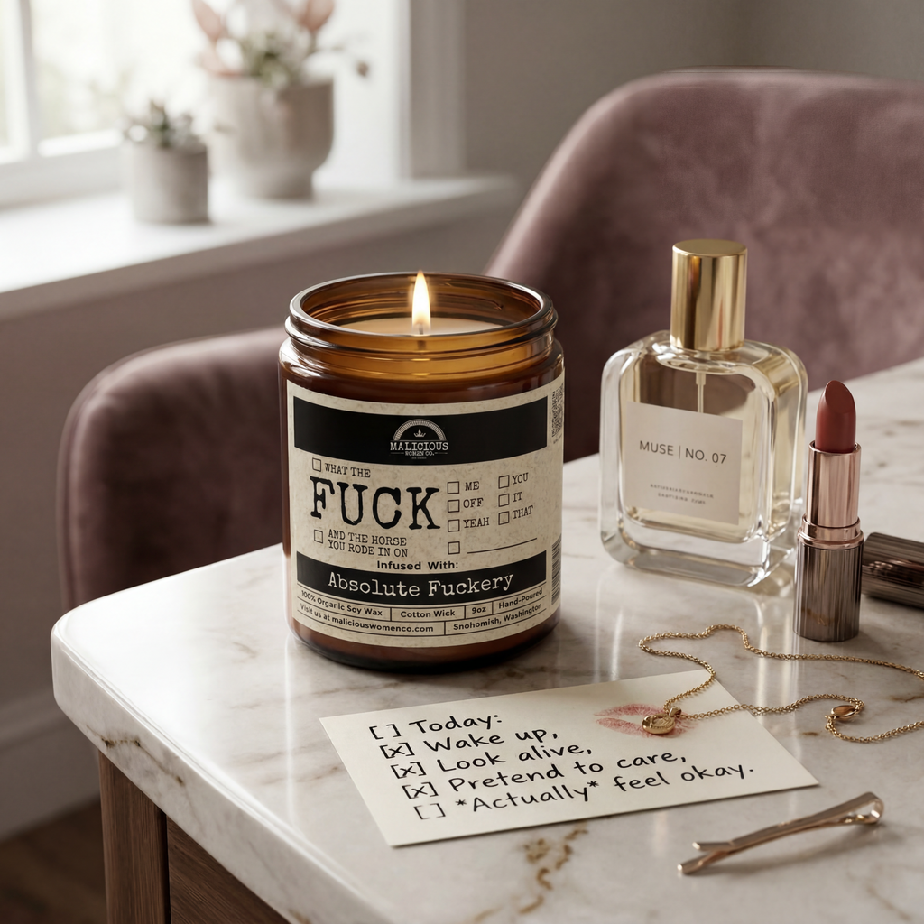 All The F*cks | Scent: Oakmoss & Amber | 9oz Funny Candle | Malicious Women Co