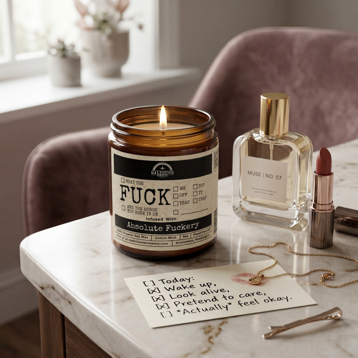 All The F*cks | Scent: Oakmoss & Amber | 9oz Funny Candle | Malicious Women Co