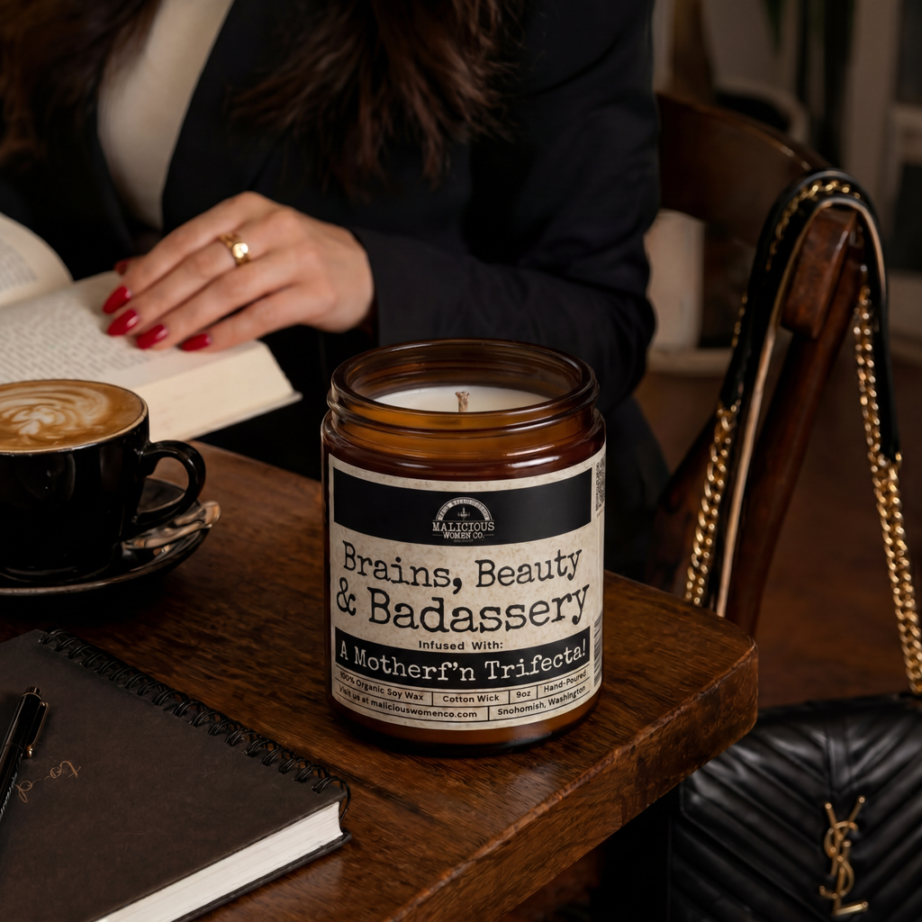 Brains Beauty Badassery | Scent: Rebel Rose | 9oz Funny Candle | Malicious Women Co