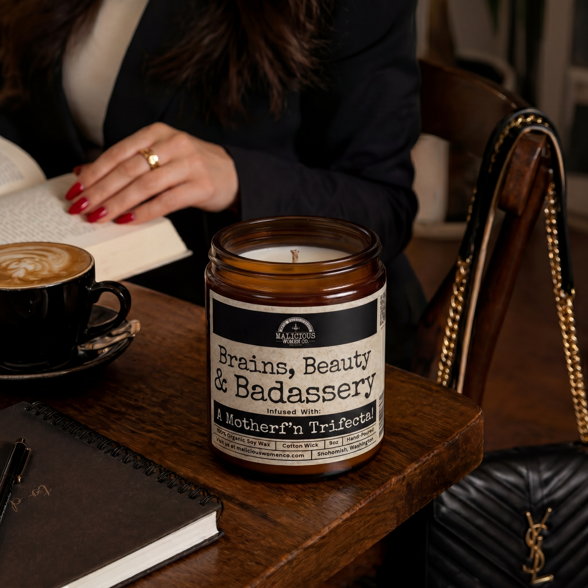 Brains Beauty Badassery | Scent: Rebel Rose | 9oz Funny Candle | Malicious Women Co