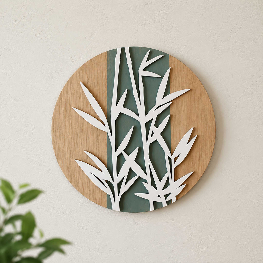 Bamboo Serenity Layered Wall Art – Modern Botanical Round Wall Decor - G987005