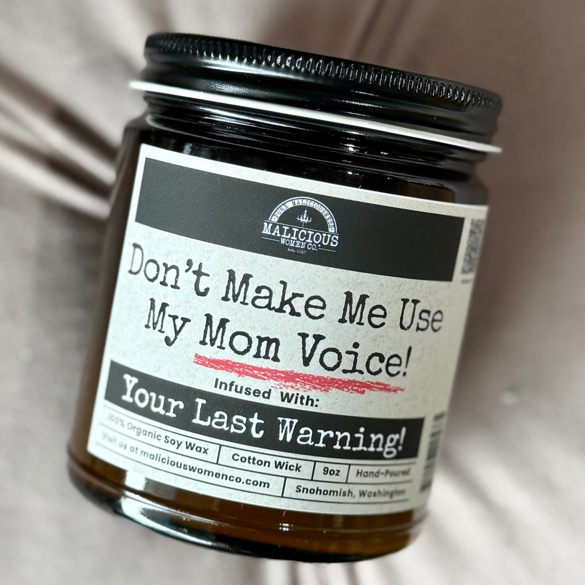 Don't Make Me Use My Mom Voice | Scent: Grapefruit Negroni | 9oz Mom Candle | Malicious Women Co