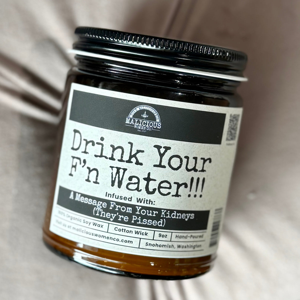 Drink Your F*cking Water | Scent: Lemon Drop Martini | 9oz Funny Candle | Malicious Women Co	KIT-CAN-134-LDM	Lemon Drop Martini